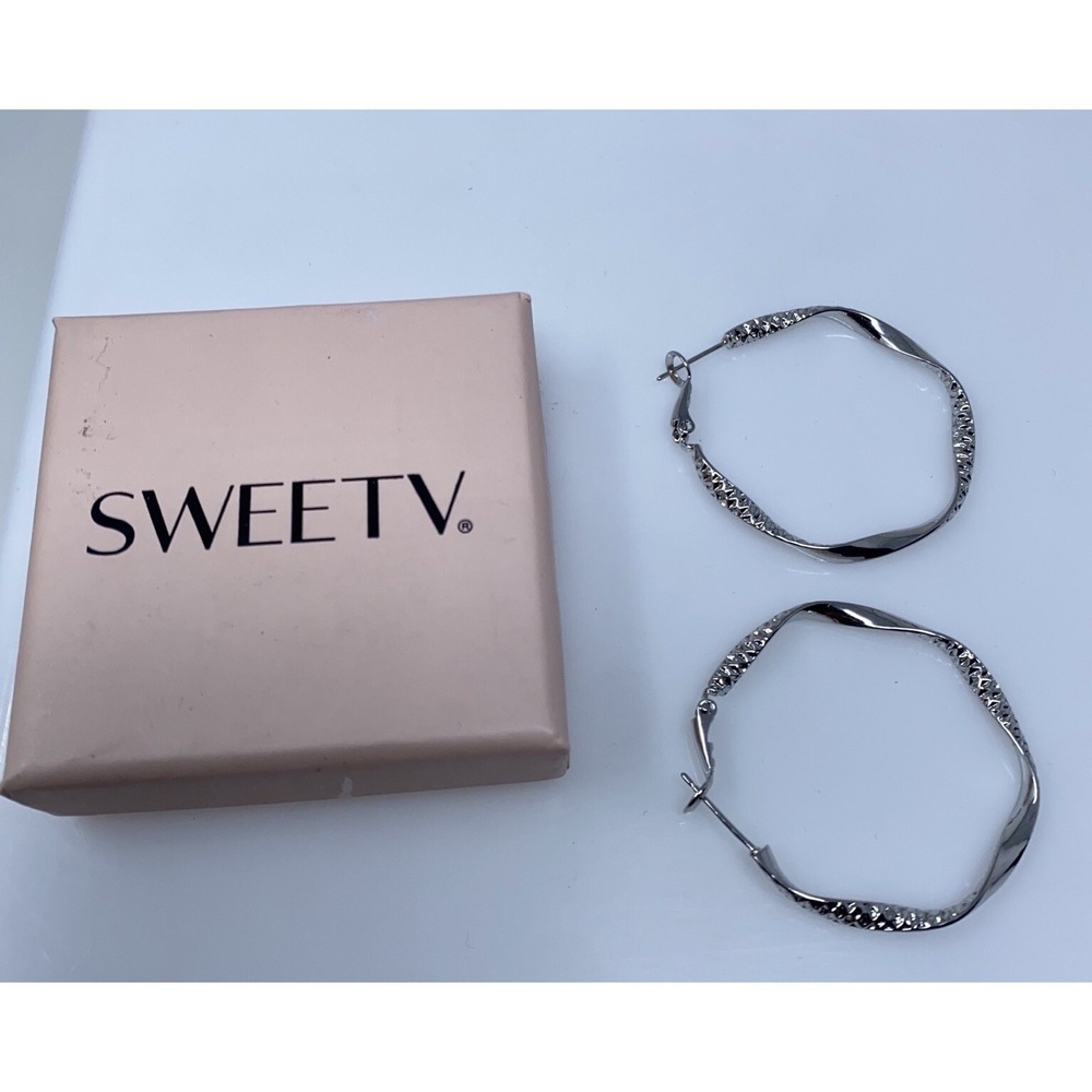 SWEETV Womens 1.5" Silver Hoop Earrings NWT
